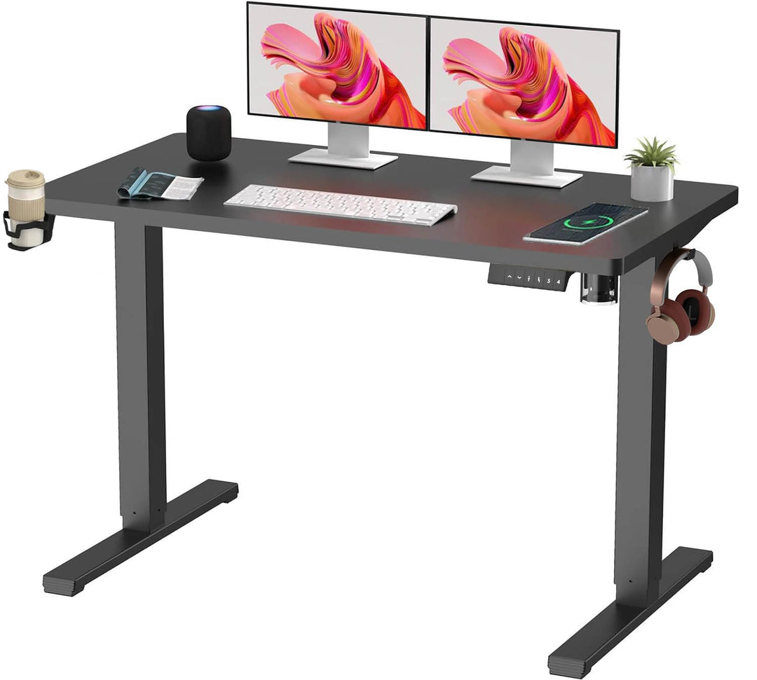 Electric standing desk with height adjustment and memory panel