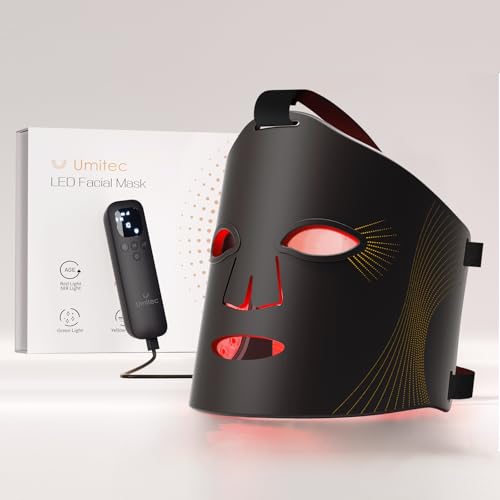 Umitec LED Face Mask - Red & Blue Light Therapy, 5 Modes, Black