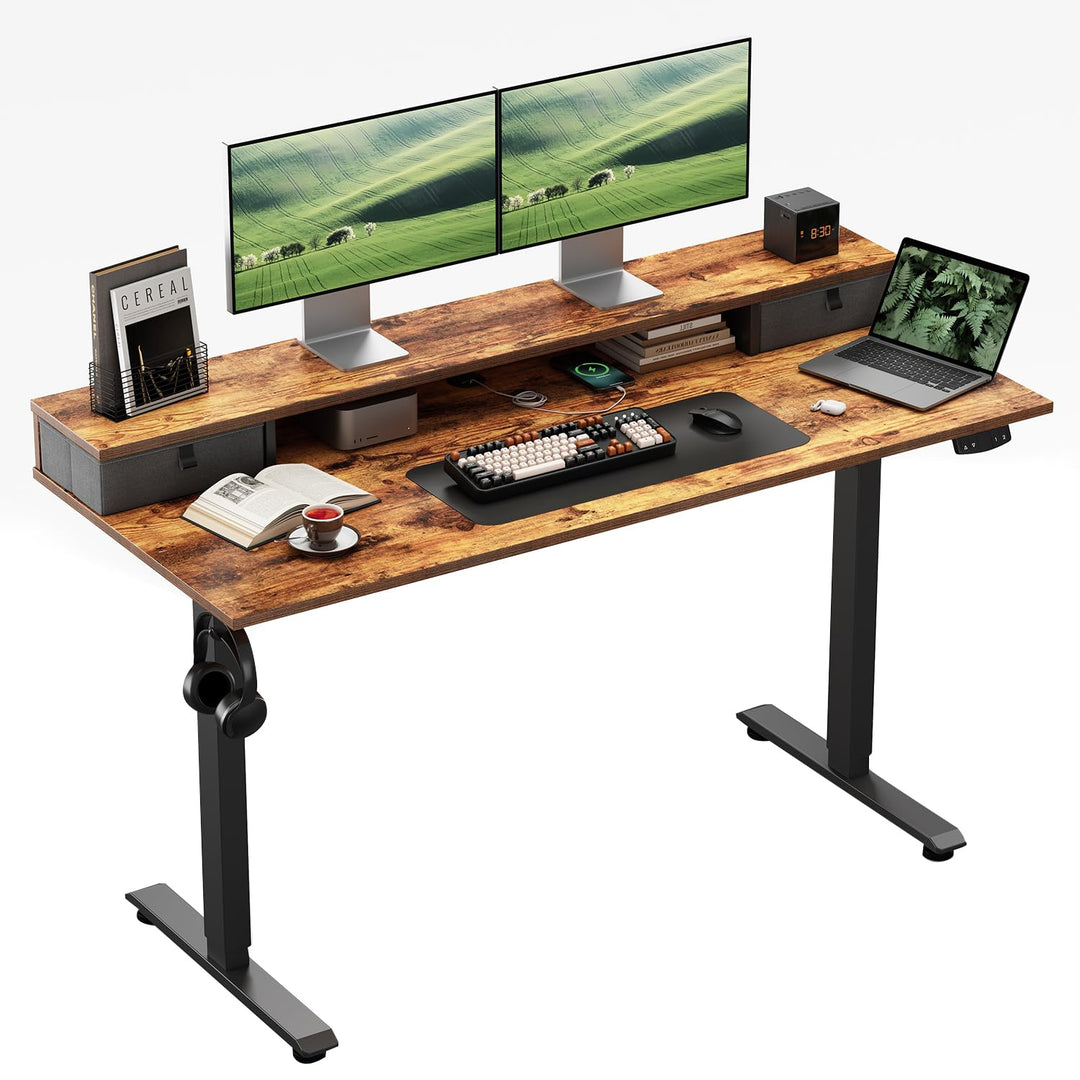 Klicelor electric height-adjustable desk with ergonomic design and brown finish
