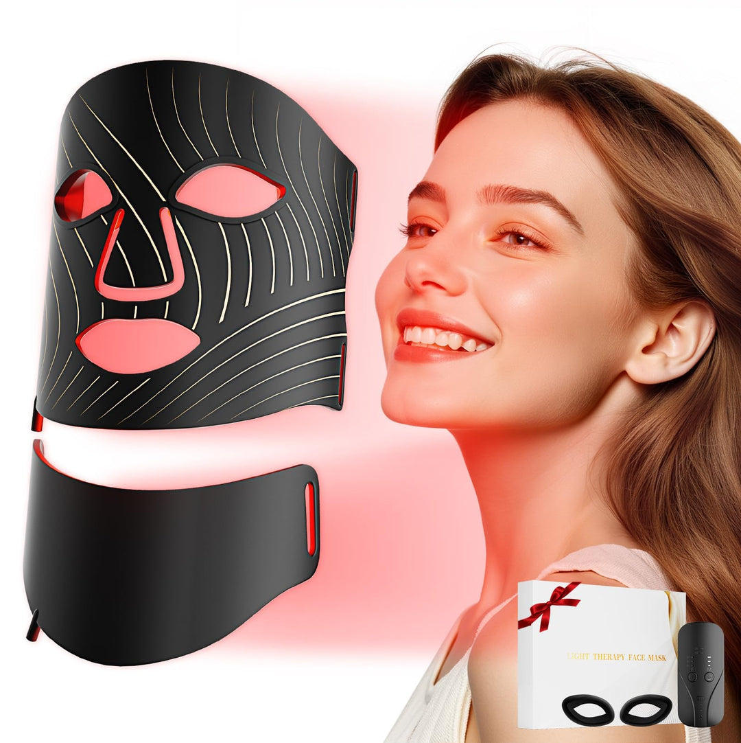 Red light therapy face mask with neck device and LED lights