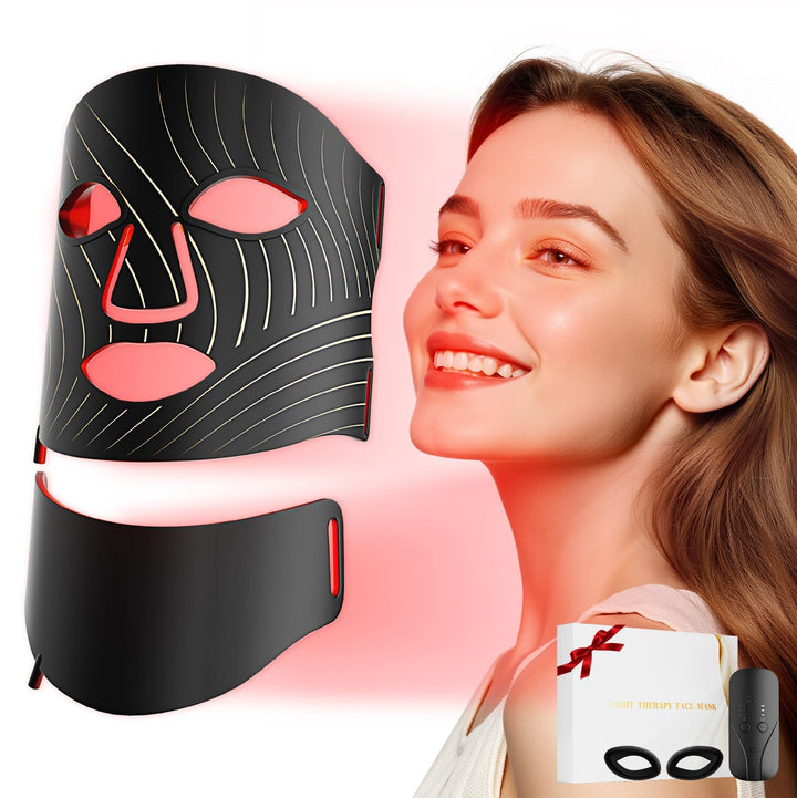 Red light therapy face mask with neck device and LED lights