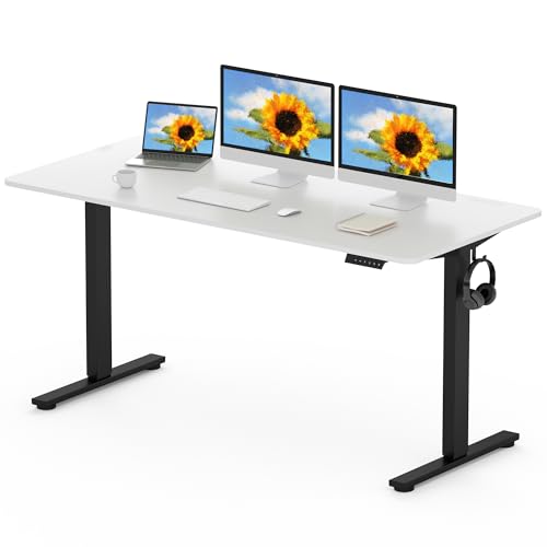 Electric Standing Desk 160x80cm Height Adjustable Black Frame White Desktop