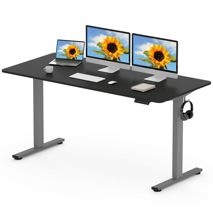 Electric standing desk with height adjustment and black desktop
