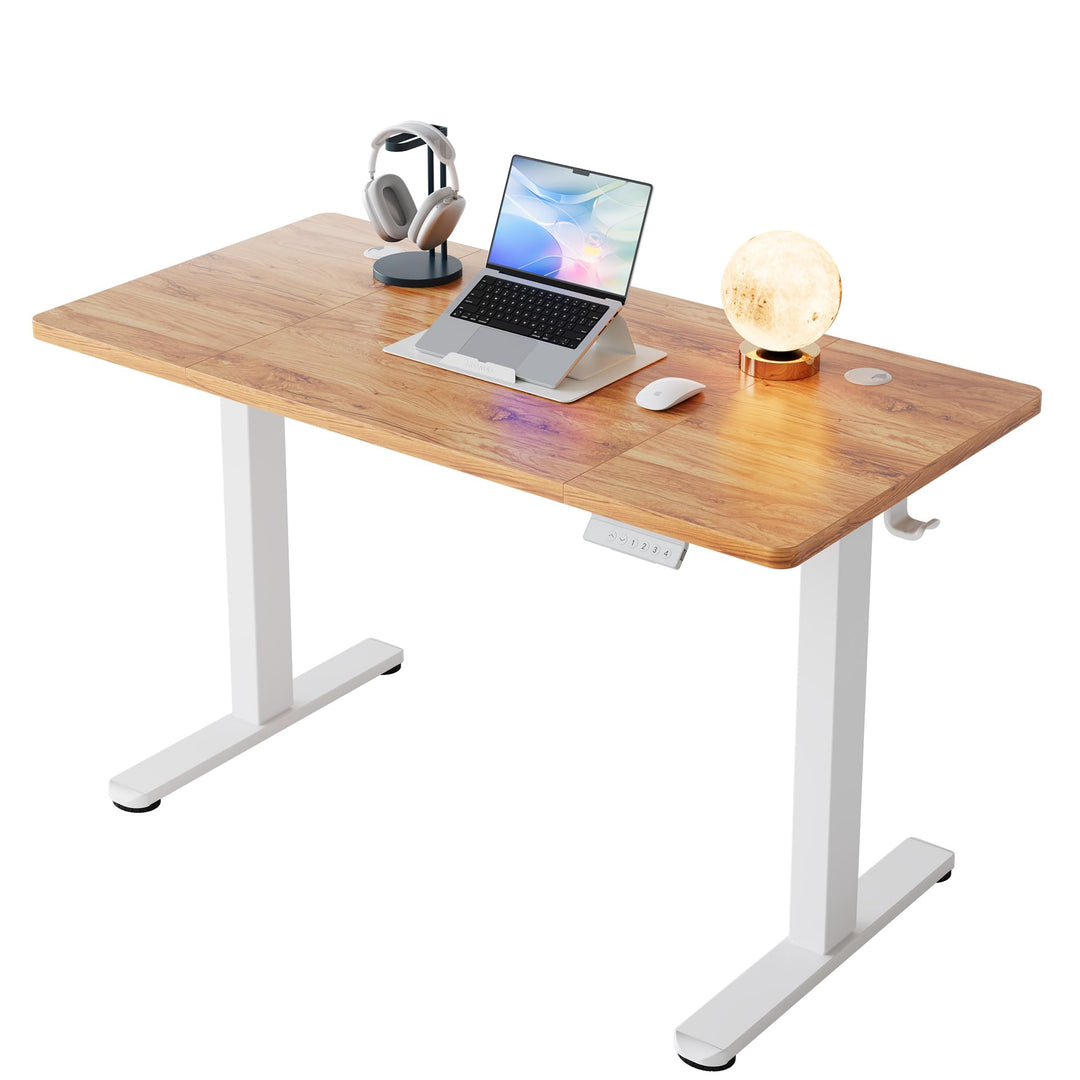 Electric standing desk with adjustable height in light vintage brown