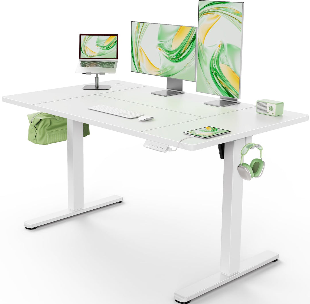 Electric standing desk with USB-A charging port and height adjustment