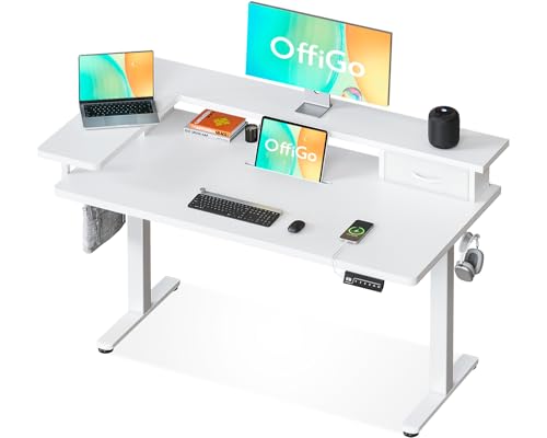 Electric Height Adjustable Standing Desk with Drawer - Ergonomic Computer Table - White - 120cm