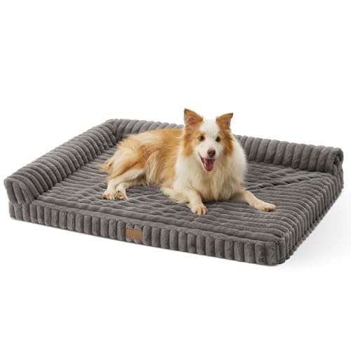 COZY KISS Orthopedic Dog Bed - Faux Fur Pet Sofa - Grey - Large Size