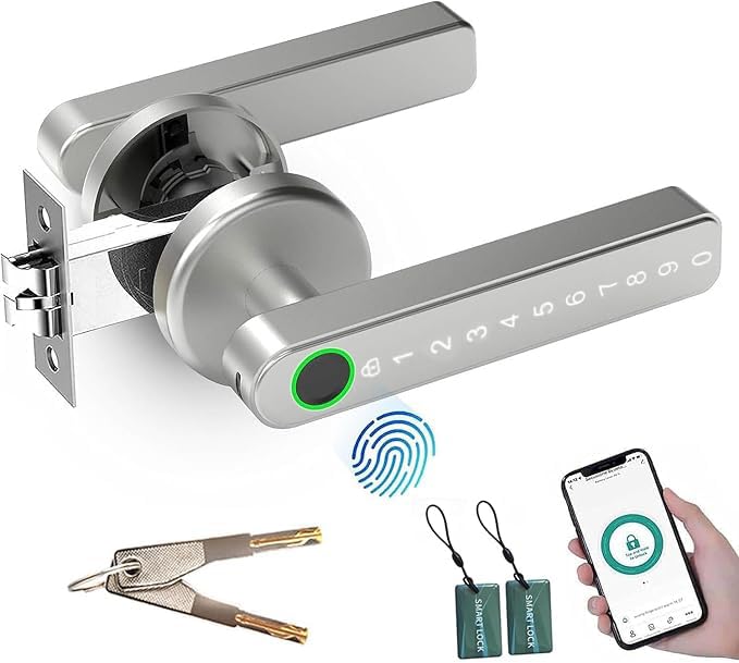 Smart door lock with fingerprint biometrics and zinc alloy construction
