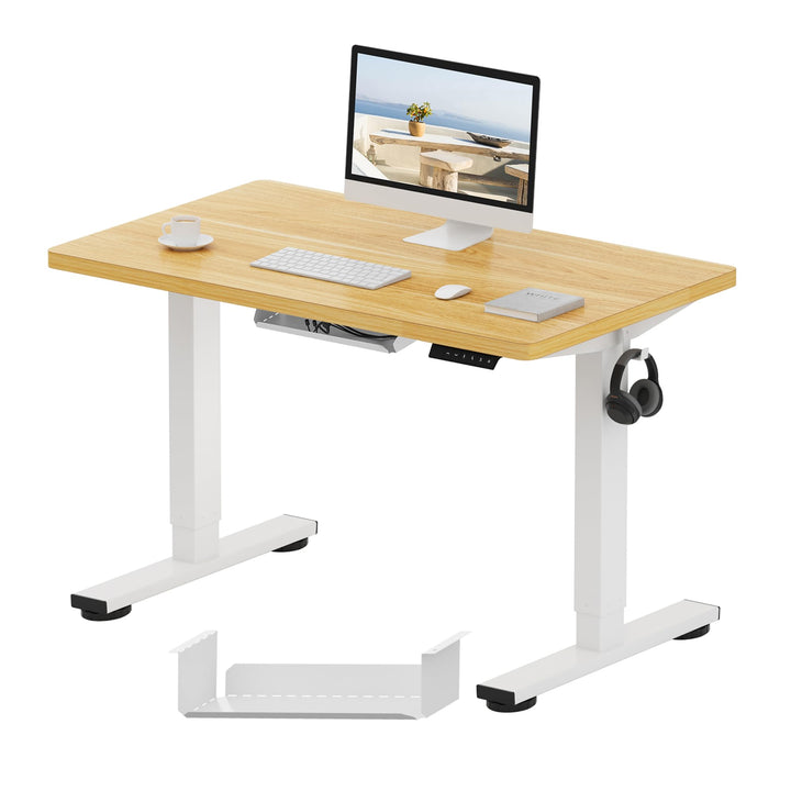 Electric standing desk with memory panel and maple desktop