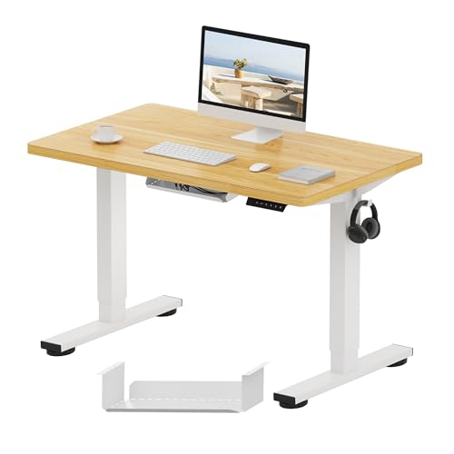 Electric Standing Desk - Height Adjustable with Memory Panel - White Frame, Maple Desktop - 100 x 60cm