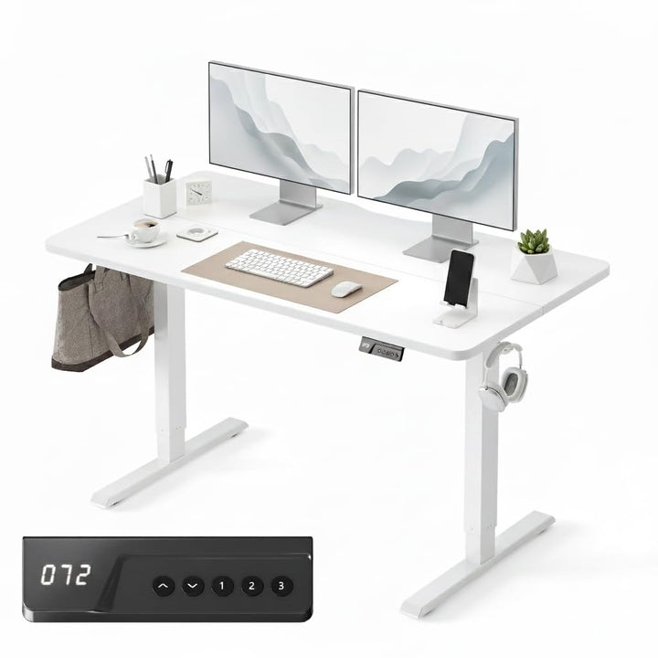 Electric standing gaming desk with height adjustment and white frame