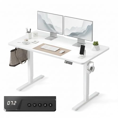 Fezibo Electric Standing Gaming Desk - Height Adjustable 140x60cm - White Frame