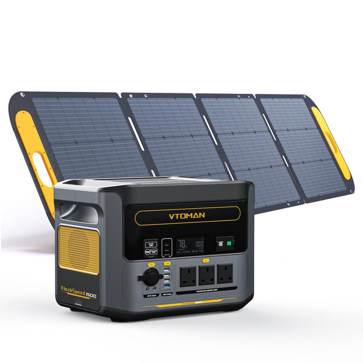 FlashSpeed 1500 portable power station with solar panel