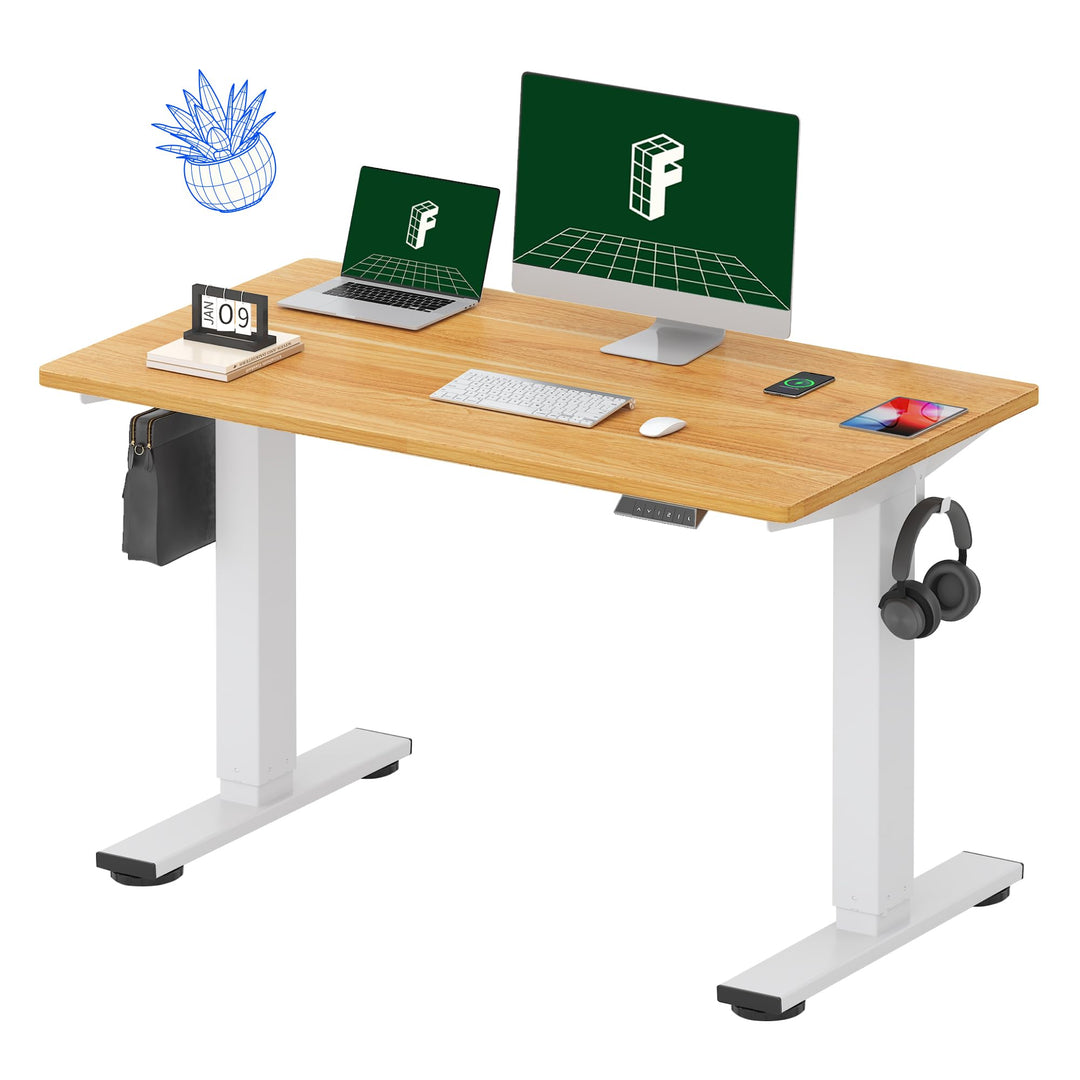 E1 Plus Standing Desk with adjustable height and maple desktop