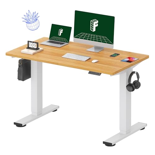 E1 Plus Standing Desk - Adjustable Height, 120x60cm, White Frame, Maple Desktop