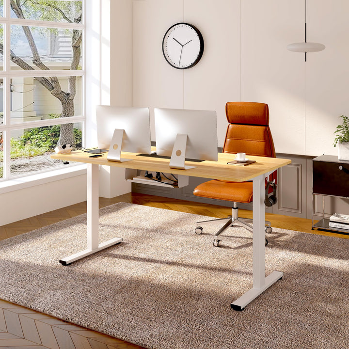 E1 Plus Standing Desk - Adjustable Height, 120x60cm, White Frame, Maple Desktop
