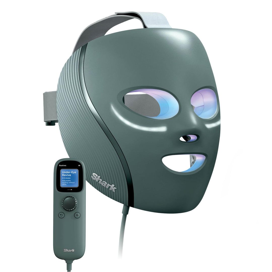CryoGlow LED face mask with under-eye cooling feature
