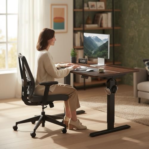 Fezibo Electric Standing Desk 100x60 cm Height Adjustable Dark Walnut Top